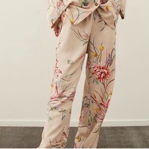 Elastic waist wide leg floral pants - S
